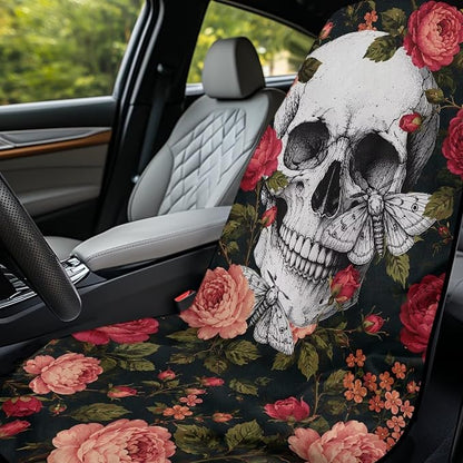 Skull Rose Car Seat Towel Cover Auto Interior Seat Towel Cover | Skull Floral Sweat Seat Cover Protector with Storage Bag Car Interior Accessories Non Slip Waterproof Sweat Protector - Image 3