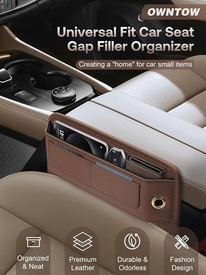 Universal Fit Premium Leather Car Seat Gap Filler Organizer, Center Console Organizer with Card Slots, Clever Gifts for Car SUV Truck Owners (Brown, 1 Pack) - Image 2
