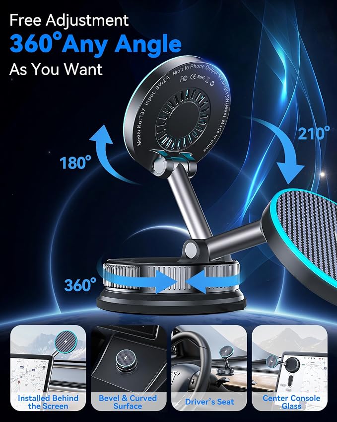 15W MagSafe Car Mount Charger, Magnetic Wireless Car Charger with Vacuum Suction Cup & Nano Adhesive Base, 360° Rotatable Strong Hold Car Phone Mount for iPhone 17 16 15 14 13 12 Series, Samsung S26 - Image 6