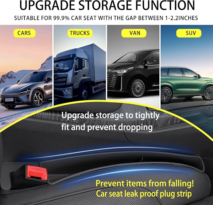 2PCS Universal Car Seat Gap Filler, Durable & Easy Install, No-Drop Seat Side Gap Seam Filler Organizer to Fill the Gap Space Between the Console and Seats, with Phone Holder for Car, SUV, Truck - Image 9