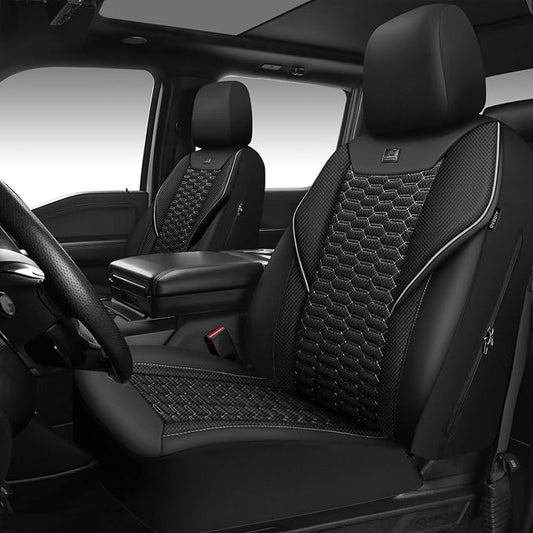 CAR PASS 3D Foam Mesh Leather Car Seat Covers Front Seats, Air Cool Mesh Front Seat Covers for Car, Universal Fit for SUV Truck Sedan Automotive, Armrest Airbag Compatible, Black and Gray by CARPASS