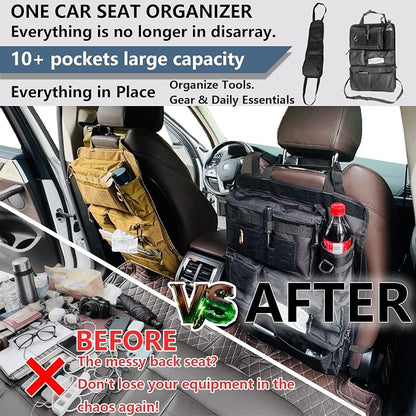 2 Pack Tactical Seat Back Organizer - Heavy Duty MOLLE Panel Organizer with Multiple Pockets & Seat Side Pocket Panel for EDC Gear, Road Trip Essentials Fit for Car SUV Truck Ford (Black integrated) - Image 3