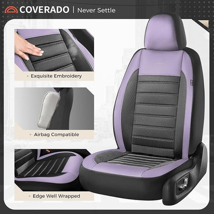 Coverado Car Seat Covers Front Seats, Luxury Leather Car Seat Covers, Automotive Front Mesh Seat Covers, Purple&Black Seat Covers for SUV Sedan Truck - Image 4