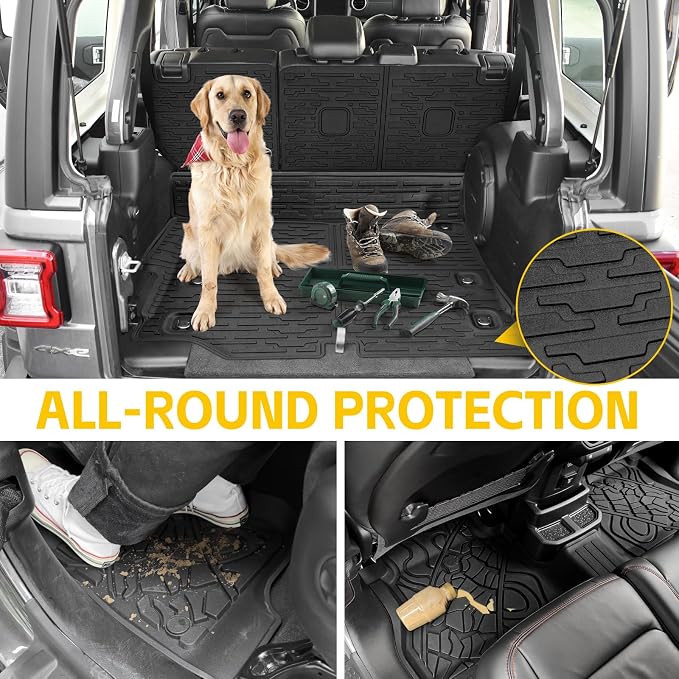 Cargo Mats for 2021-2026 Jeep Wrangler JL 4XE Floor Liners with Trunk Mat Backrest Mat All Weather TPE Protector Rear Floor Trunk Liners for 21-26 Wrangler JL 4XE 4 Door Accessories - Image 5