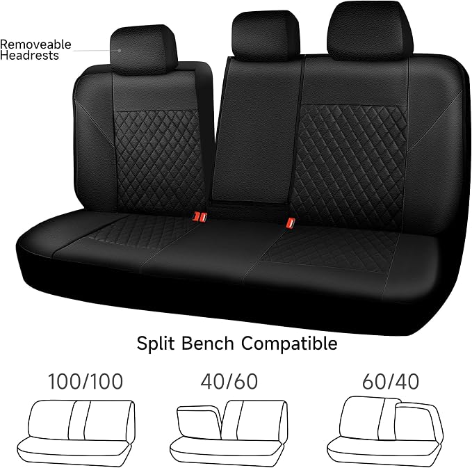 CAR PASS Faux Leather Back Seat Cover, Universal Quilting Waterproof Bench Rear Seat Cover Universal car seat Cover Fit 95% Automotive Interior Covers for Sedans SUVs Vans Small Trucks, All Black - Image 4