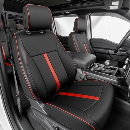DiffCar® for Ford F150 Seat Covers 2015-2023 2024 2025 2026, Black/Red | Full Set Faux Nappa Leather, SuperCrew & Crew Cab XL XLT Only, Custom Fit Truck Accessories Car Seat Protectors for F-150 - Image 3