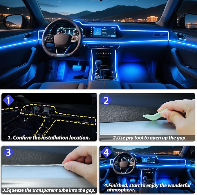 6 in 1 Car Led Strip Lights with App Control, RGB Colors Interior Car Lights, Ambient Led Lighting Kit, 4 Light Flashing Modes, USB Neon Accessories for Doors, Center Console - Image 5