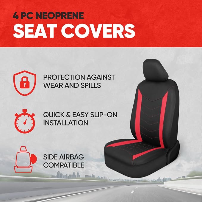 Motor Trend SpillGuard 2 Red Seat Covers for Cars & Seat Covers for Trucks - Neoprene Lining Waterproof Car Seat Covers Front Seats Only - SUV Seat Covers Protector - Forros para Asientos de Carro - Image 2