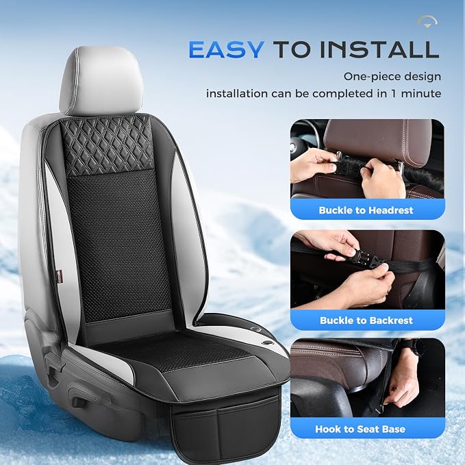 Coverado Cooling Car Seat Cover, Ventilated Seat Cushion with 3-Speed Adjustable Airflow, Gray Breathable Universal Seat Pad for Car SUV Truck Van - Image 6