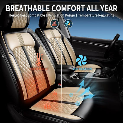 Fit CX-9 Seat Covers Custom Fit for Mazda CX-9 2007-2024, 5 Seats | Premium Leather Full Coverage Protector, Waterproof, Breathable, Scratch Resistant, Easy Wipe, Airbag Compatible, Black+Beige - Image 5