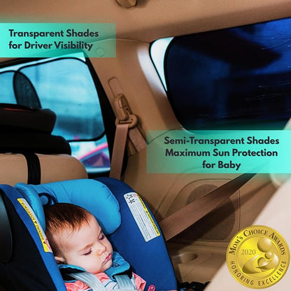 Car Window Shades - Certified 99.79% UVA & 99.95% UVB Sun Protection. Award Winning car Sun Shade for Side Windows. 4 Pack Transparent Shades 25" x 16" - Window Shade for car Baby by Kinder Fluff - Image 2