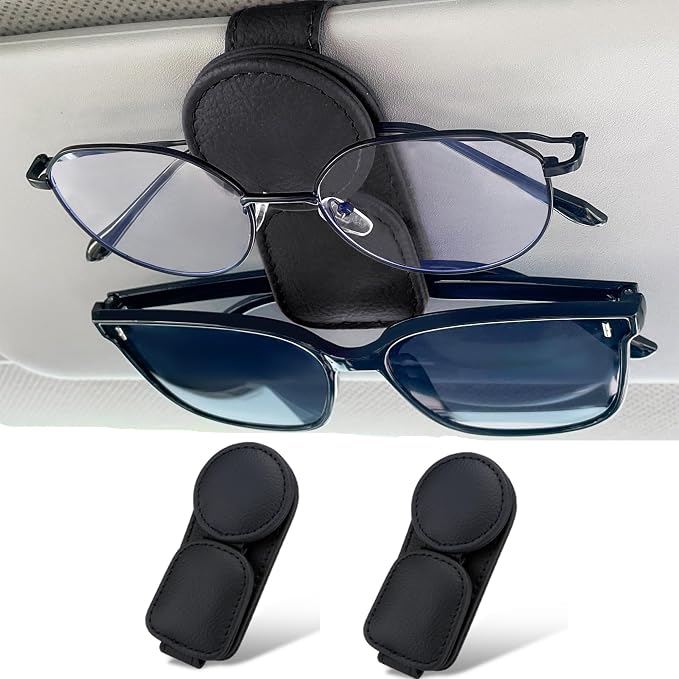 KIWEN 2 Pack Sunglasses Holder for Car Visor, Magnetic Leather Sunglass Eyeglass Hanger Clip for Car Sun Visor Accessories (2, Gray) - Image 7