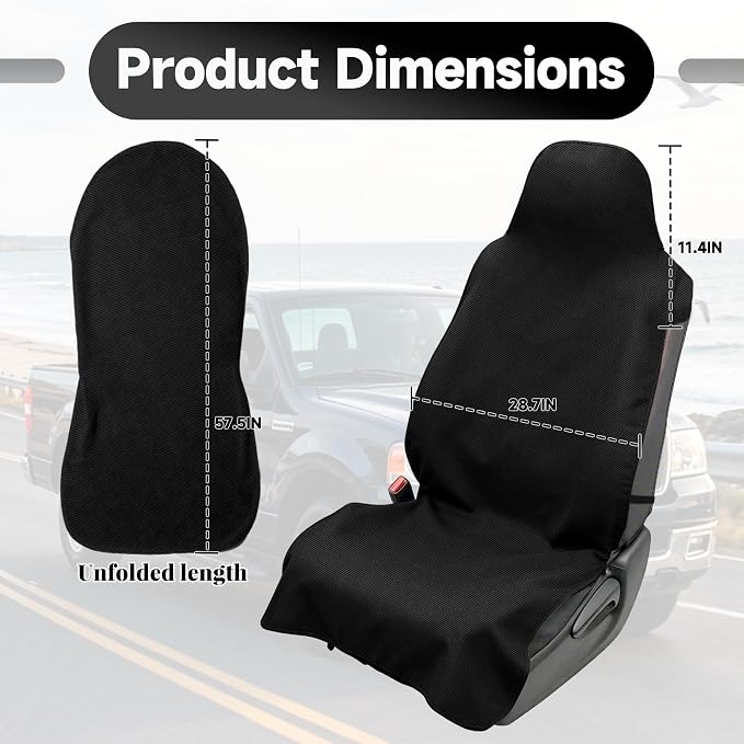 Front Car Seat Cover Bucket Towel Waterproof Protector Black | Universal Non-Slip Car Seat Cover for SUV Truck, Machine Washable Waterproof Towel for Gym Beach Dog Outdoor Sports - Image 4