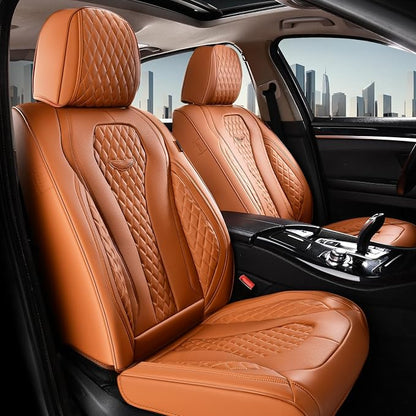 Coverado Seat Covers,Waterproof Seat Covers Front Seats, Brown Car Seat Cover, Luxury Front Car Seat Covers Leather Car Seat Protector, Automotive Car Seat Covers Universal Fit Most Cars by COVERADOAUTO