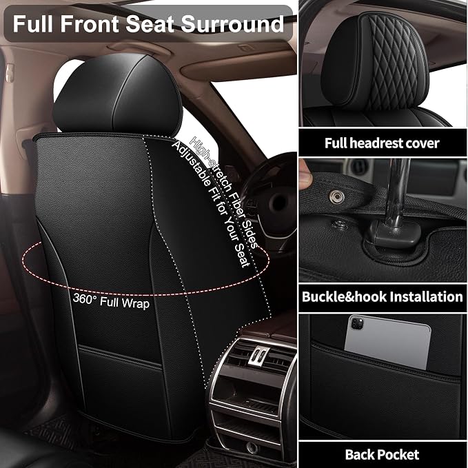 IKABEVEM Car Seat Covers Fit for Mitsubishi Mirage 2018-2025 2026 Full Set | Waterproof Faux Leather, Airbag Compatible, Easy to Install & Wipe Car Seat Protector,5 Seats Covers Fit for Mirage, Black - Image 4