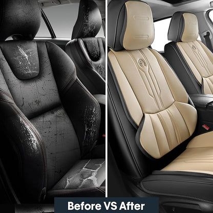 Car Seat Covers Custom Fit for Ford F150 2009-2026, Faux Leather Seat Cover Set for 2017-2026 F250 F350 F450, Acommodating Regular Cab Super Cab Super Crew Pickup Truck Cushions(BeigeBlack, Full Set) - Image 5