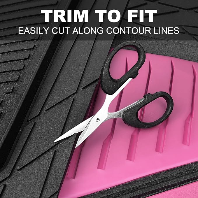 CAR PASS Heavy Duty Rubber Car Mats, Deep Dish Car Floor Mats All Weather, Car Mats Full Set 3-Piece Trim to Fit for Sedans SUVs Trucks,Women Waterproof Anti-Slip Automotive Mats, V12 Black and Pink - Image 6