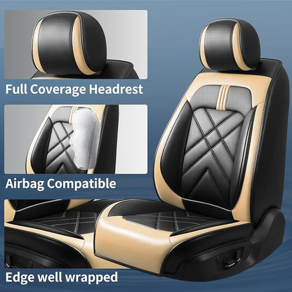 K4 Car Seat Covers Custom Fit for KIA K4 2025 2026, Premium Full Coverage Leather Automotive Seat Protectors, All Seasons Waterproof Breathable, Airbag Compatible, Front Seats, Black Beige - Image 2