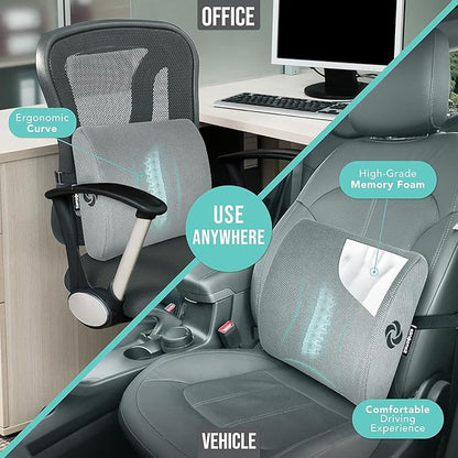 Samsonite Memory Foam Lumbar Support Pillow for Office Chair, Gaming Chair & Car Seat Automotive Use, Ergonomic Back Cushion, Work from Home Essentials, Office Essentials for Sitting Comfort, Grey - Image 2