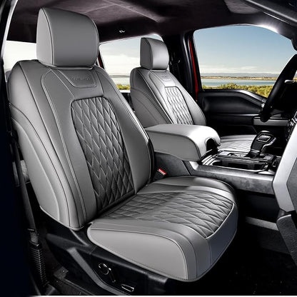 Coverado Leather Seat Covers Full Set Fit for Ford F150 F250 F350 F450, Waterproof Ford F150 Truck Seat Covers Fit for 2015-2026 F150 and 2017-2026 F250 F350 F450 (Gray) - Image 2