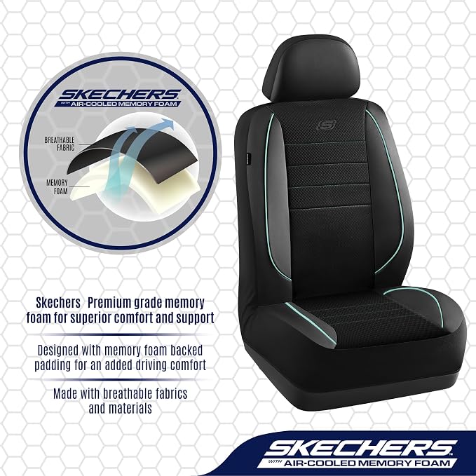 Skechers Air-Cooled Memory Foam Seat Covers,Mesh Thick Car Seat Covers,Piping Leather Car Seat Covers Front Seats,Airbag Compatible,Automotive Comfort for Most Cars,Vans,Trucks,SUV(Mint,Two Front) - Image 4
