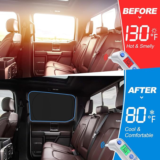 Rear Side Window 2nd Row Sunshade for 2017-2022 Fo-rd Super Duty F250 F350, Super Crew Cab 4Door, XL XLT Lariat King Ranch, Platinum Pickup, Foldable Window Sun Shades Sun Visor, Pack of 2 - Image 2
