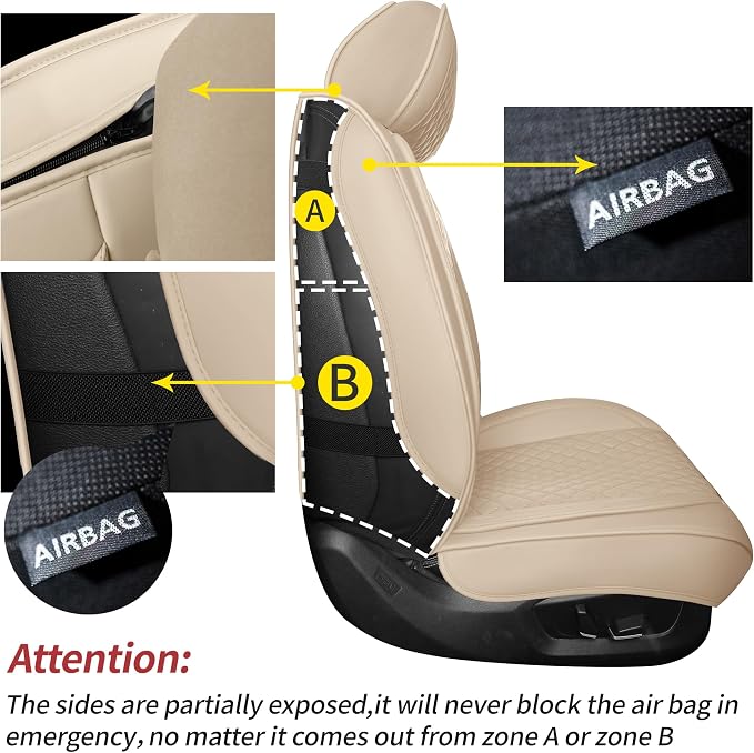 Light Beige Thick Nappa Leather Automotive Car Seat Covers Full Set | Univerasal Fit,Lumbar Support,3D Contoured,Waterproof,for most Suvs Trucks Sedans - Image 2