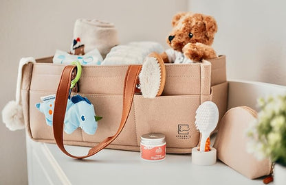 Keller's Corner Baby Diaper Caddy Organizer Beige Large & Small Pouch/Portable Holder Bag for Changing Table & Car/Nursery Storage Bin/Newborn Essentials Must Have by Keller%27s+Corner
