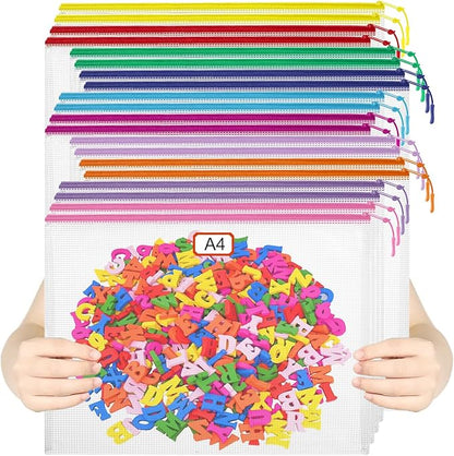 YOPCDJ 20PCS Mesh Zipper Pouch Bags File Storage Bags, A4 11x9 Inches Reusable Clear Zipper Pouches for Travel and Classroom Board Game Organization by YOPCDJ