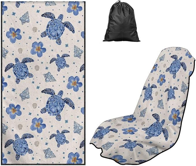 Sea Turtle Print Towel Seat Cover for Car Flower Print Automotive Seat Covers Multi-Purpose Absorbent Microfiber Towels with Storage Bag, 60 x 33 Inch, Machine Washable by Baxinh
