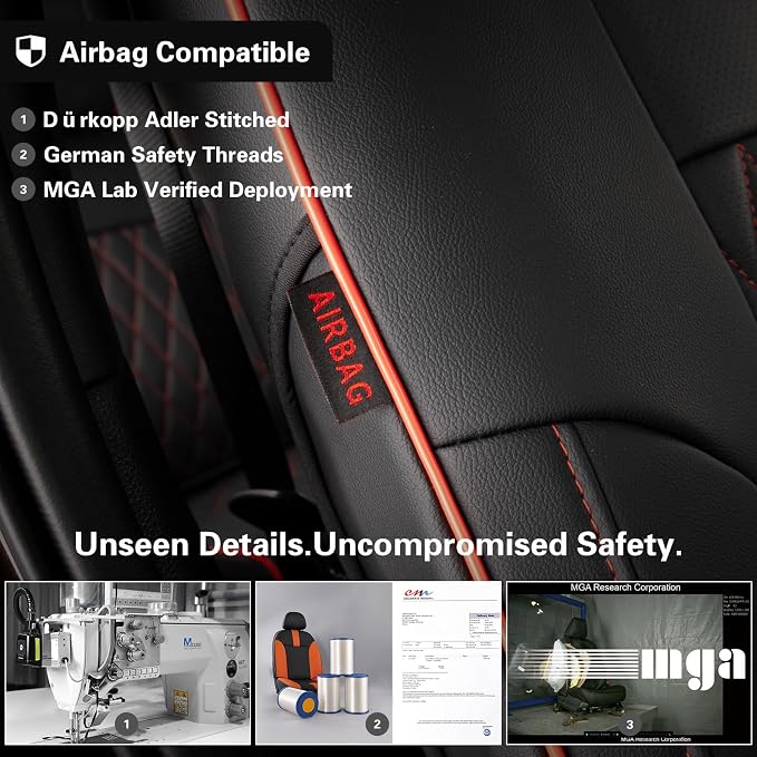 EKR Ram 1500 Seat Covers Custom Fit for (Quad Cab) RAM 1500 Classic Tradesman/Warlock/SLT/Express 2019-2024,Waterproof Black Car Seat Cover for Trucks Full Set-Faux Leather(Black with Red Piping) - Image 3