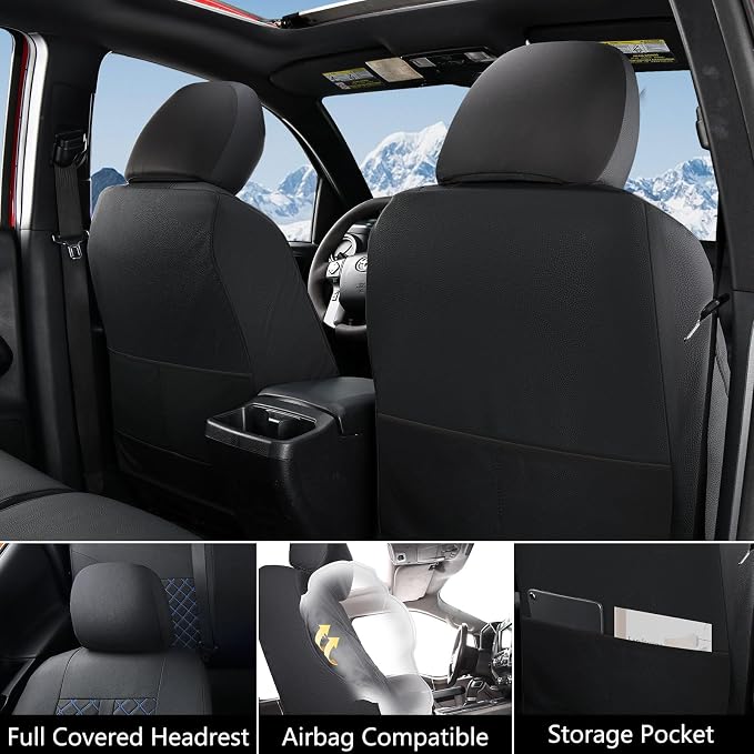 Truckiipa Custom Fit for Toyota Tacoma Seat Covers Front Leather Waterproof Car Seat Covers Fit for 2016-2023 Toyota Tacoma Double Crew Cab, Front Pair, Black&Blue - Image 2