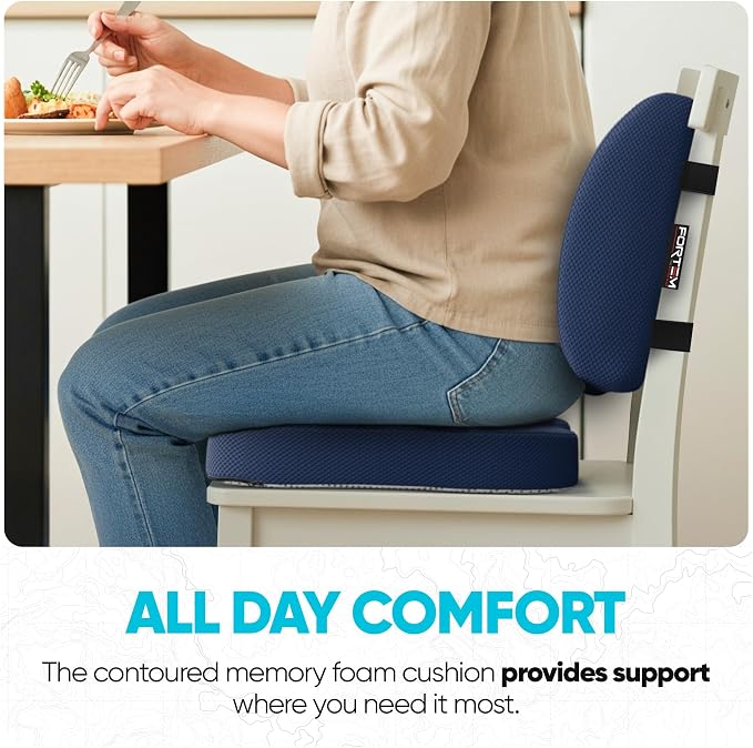 FORTEM Seat Cushion & Lumbar Support for Office Chair, Wheelchair, Car | Memory Foam | Ergonomic Design | Washable Cover | Non Slip | Blue - Image 8