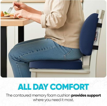 FORTEM Seat Cushion & Lumbar Support for Office Chair, Wheelchair, Car | Memory Foam | Ergonomic Design | Washable Cover | Non Slip | Blue - Image 8
