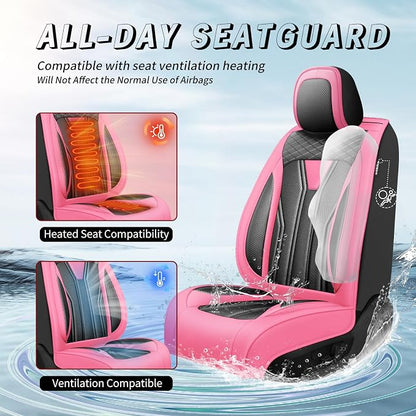 Fit Corolla Premium Leather Car Seat Covers for Toyota Corolla 2000-2025 2026 - Waterproof，Breathable，All-Weather Seat Cushion Protecto & Airbag Compatible, 2 Front Seat Pink&Black - Image 4