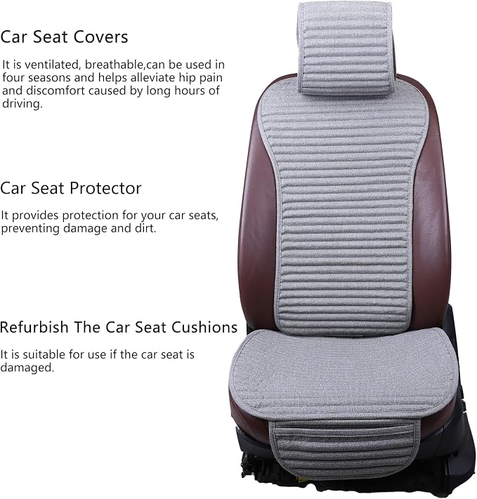 Car Seat Covers Buckwheat Hull Universal Front Seat Only | Bottom Seat Covers For Most Cars, SUVs, Vans Trucks Car Seat Cushion Protector Mats Pad Gray - Image 7