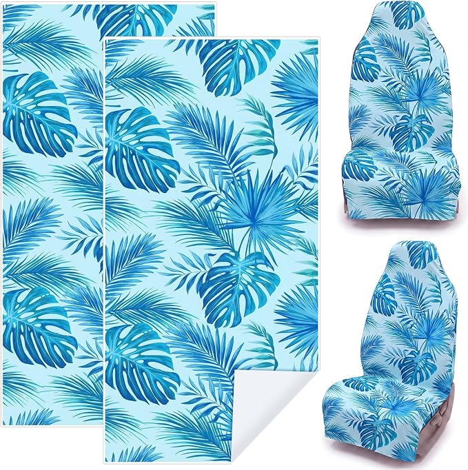 2 Pack Car Seat Towel Covers, 63 x 32 Universal Non Slip Microfiber Sweat Protector for Gym Running Swimming Yoga, Washable Bucket Seat Covers for Cars Trucks SUVs(Tropical Leaves) by Unknown