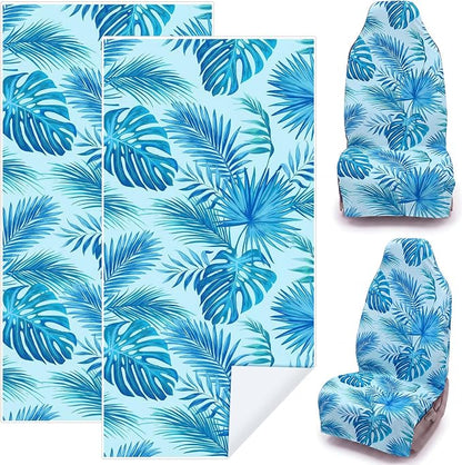 2 Pack Car Seat Towel Covers, 63 x 32 Universal Non Slip Microfiber Sweat Protector for Gym Running Swimming Yoga, Washable Bucket Seat Covers for Cars Trucks SUVs(Tropical Leaves) by Unknown