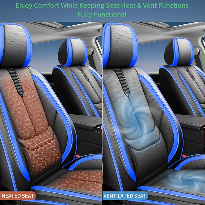 Fit Altima Car Seat Covers for Nissan Altima 2010-2024 2025 2026 -Upgraded Premium Waterproof & Breathable Leather,Airbag Compatible,All-Weather Seat Cushion Protector,2 Front/Black-Blue - Image 7