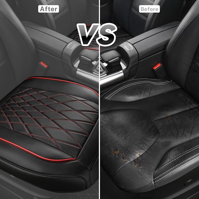 CAR PASS 2 Pack Leather Front Car Seat Covers, Bottom Seat Covers Full Wrapped with Storage Pocket, Anti-Slip PU Seat Protectors,Waterproof Seat Cushion Pad Universal Fit Sedan SUV Truck, Black/Red - Image 6