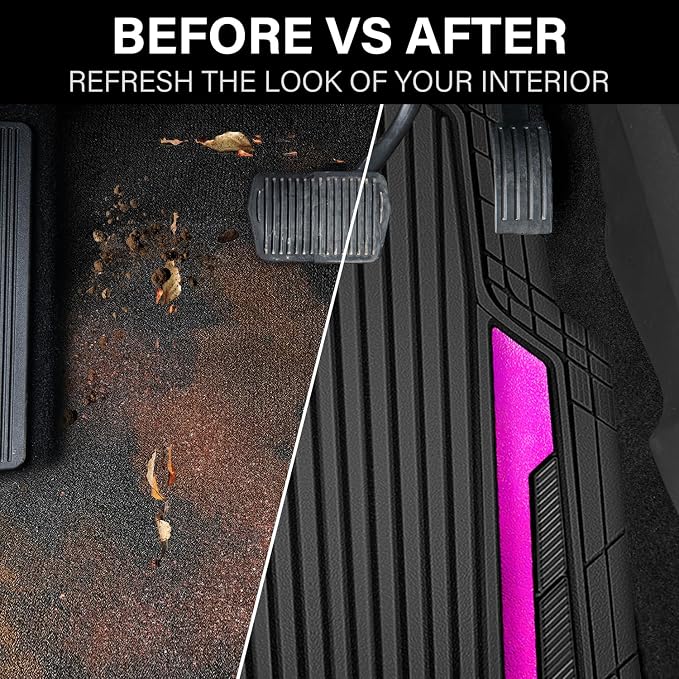 CAR PASS Heavy Duty Rubber Car Mats Metallic, Aluminum Film All Weather Floor Mats Waterproof Universal Trim to Fit for SUV Sedan Van 4 Piece Anodized Deep Dish Two-Tone Sporty Black Hot Pink Chrome - Image 6