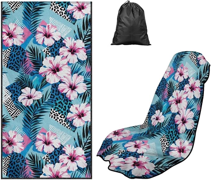 Hawaiian Hibiscus Car Seat Cover Towel with Storage Bag Hibiscus Flowers Auto Interior Seat Protector for Front Seat Only Driver Seat Cushion Towel Cover for Yoga Swimming Hiking After Gym by YMPUDXFI