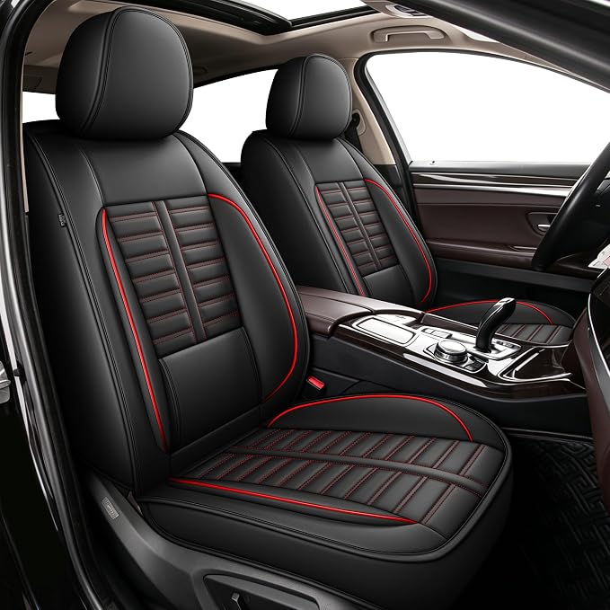 Fit for Mitsubishi Mirage Seat Covers 2015-2026 Front Set | Faux Leather Waterproof Car Seat Covers, Airbag Compatible with Lumbar Support Anti-Slip Design, 2 Seater Black&Red by RAWAKORW