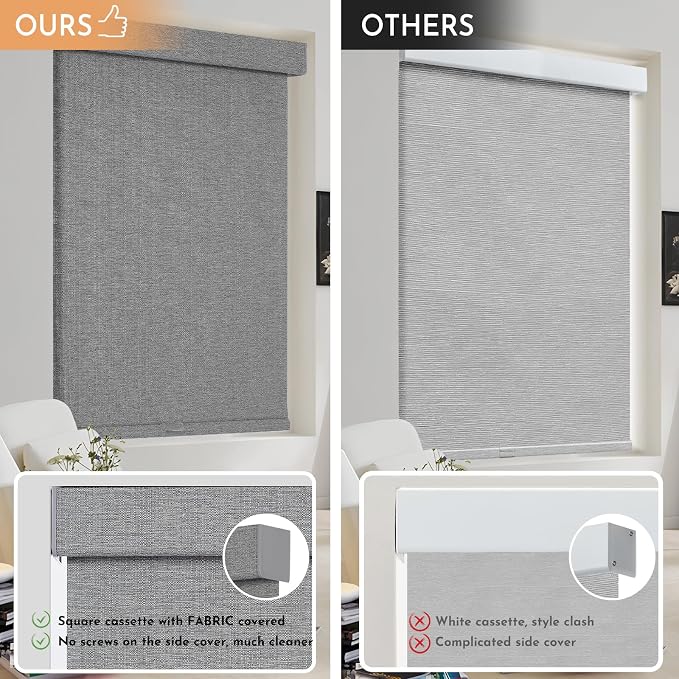 Persilux Blackout Roller Shades for Window Blinds,Cordless,Linen Fabric,Thermal Insulated Fabric UV Protection Shades for Home,Office,Bedroom,Door,Blackout-Grey,32" W X 72" H - Image 4