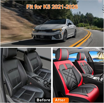 K5 Car Seat Covers Custom Fit for Kia K5 2021-2025 2026, Full Coverage Leather Waterproof Breathable Seat Covers, Automotive Seat Protectors, Airbag Compatible(2 Front Seats, Red & Black) - Image 5