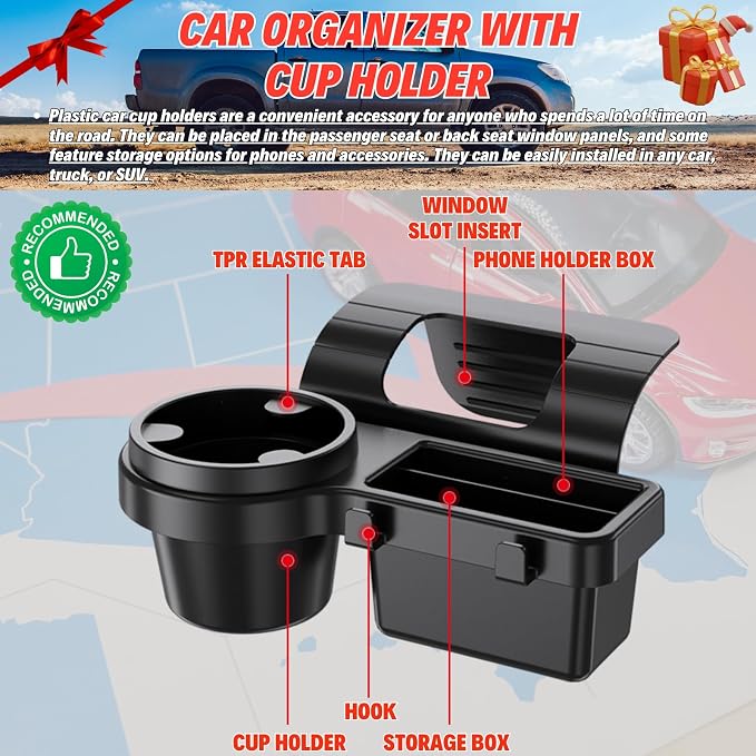 Extra Hanging Car Door Window Drink Coffee Cup Holder with Storage Organizer Tray | Coin Holder Change Organizer Fits Most Vehicles, Trucks Interior Car Gadgets Accessories - Image 3