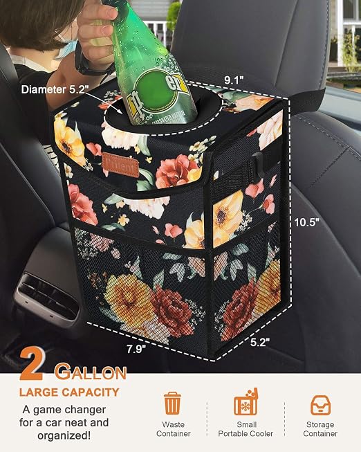 Pritent Car Trash Can with Lid Leakproof Car Garbage Bag Vehicle Trash Bin | Hanging Automotive Garbage Can,Multipurpose Car Accessories for Women Men Interior Car Storage Organizer(2 Gal,Rose) - Image 2