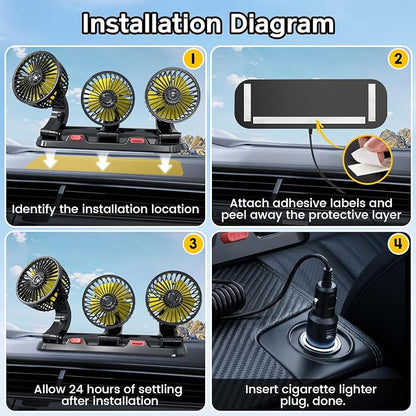 Portable 3-Head Car Cooling Fan, Fans for Vehicles Cars Dashboard | Cigarette Lighter Plug, No Battery - Image 7