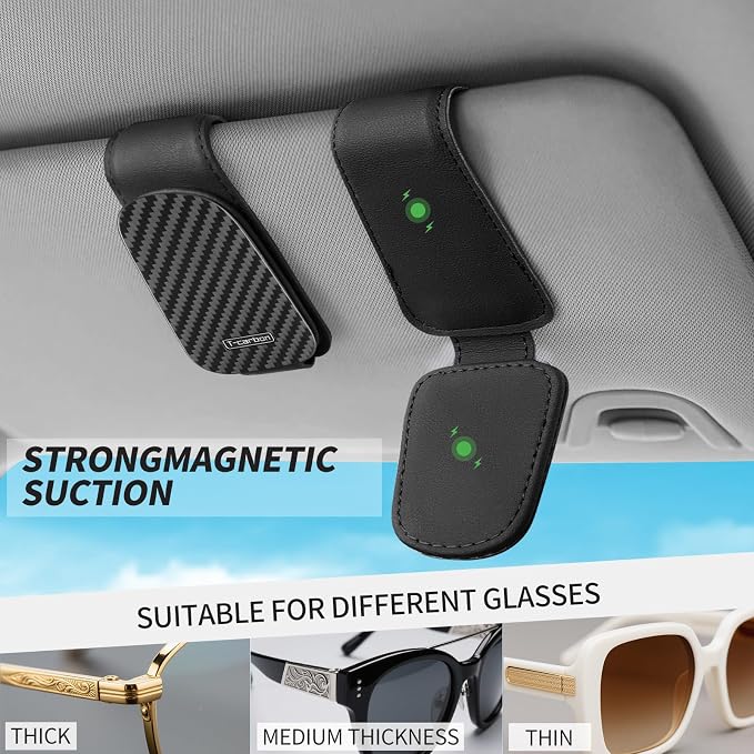 T-carbon Sunglass Holder for Car Sun Visor | Magnetic Leather Glasses Holder,Carbon Fiber Sunglasses Holder and Ticket Card Clip, Car Visor Accessories,Matte Black - Image 4