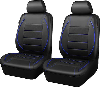 CAR PASS Universal FIT Piping Leather Two Front Seat Covers, Waterproof Faux Leather for SUV Sedan Van Truck, Airbag Compatible,Reserved Opening Holes for Headrest Covers. (Black and Blue) - Image 9